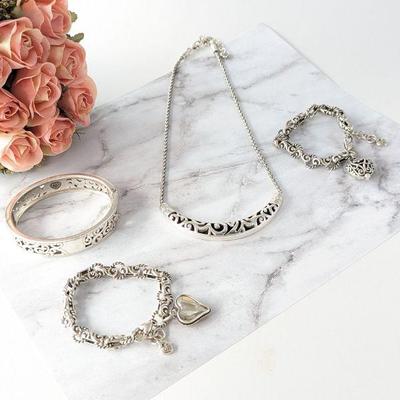  Brighton Aventura Necklace, Mingle Hinged Oval Bracelet, Bibi Heart Charm Bracelet & Bibi Heart Gem Bracelet