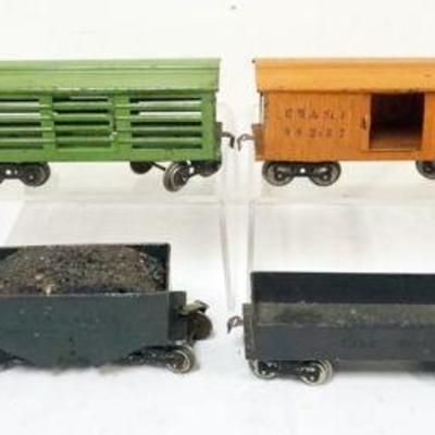 1184	LIONEL STANDARD GAUGE CARS, #113 CATTLE CAR, #114 BOX CAR, #116 COAL HOPPER, #172 GONDOLA , 2 - #117 CABOOSE
