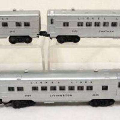 1105	LIONEL O GAUGE  5 TRAIN CARS, #2421 MAPLEWOOD, #2422 CHATHAM, #2429 LIVINGSTON, #2423 HILLSIDE
