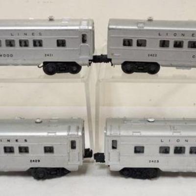 1106	LIONEL O GAUGE  4 TRAIN CARS, #2421 MAPLEWOOD, #2422 CHATHAM, #2429 LIVINGSTON, #2423 HILLSIDE
