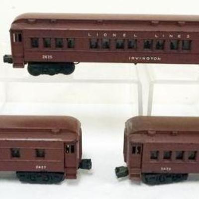 1101	LIONEL O GAUGE  3 TRAIN CARS, #2625 IRVINGTON, #2627 MADISON, #2628 MANHATTAN
