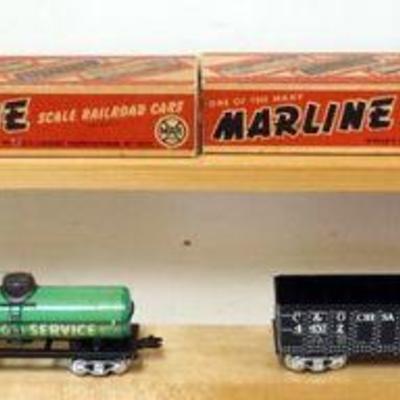 1163	MARX O GAUGE TRAIN, #3555 BOX CAR, #3553 TANKER, #3582 GONDOLA, #3552 GONDOLA
