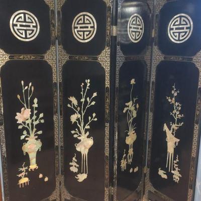 Black Lacquer and Mother of Pearl  Privacy Screen 4 panels each are 71" h x18"w