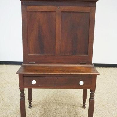 1141	ANTIQUE WALNUT FALL FRONT COUNTRY PLANTATION DESK W/ONE DRAWER & SECRET COMPARTMENT TOP, APPROXIMATELY 39 IN X 22 IN X 64 IN HIGH
