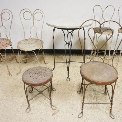 1128	MARBLE TOP ICE CREAM PARLOR TABLE W/ASSORTED CHAIRS
