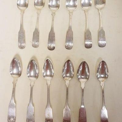 1207	12 ANTIQUE COIN SILVER SPOONS, J. NAILEEN N.Y., 6.3 TOZ
