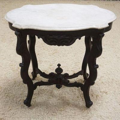 1106	VICTORIAN MARBLE TURTLE TOP STAND, APPROXIMATELY 30 IN X 19 IN X 29 IN HIGH
