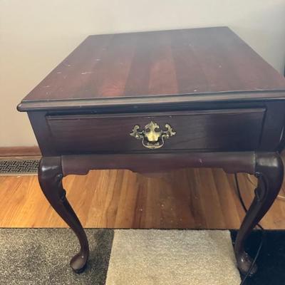 1960s Hammary Furniture Co. Vintage Side Table with Drawer and Antique Brass Hardware