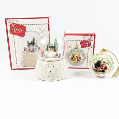 Lenox Light Up Santa Ornament & Musical Animated Globe Winter Skaters