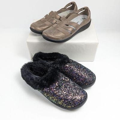Clarks Cloudsteppers Sillian Stork Slip-on Shoe & Black Sparkle Mule Slippers, Women's Size 10