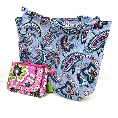  Vera Bradley Makani Paisley Tote Bag & Priscilla Pink Cosmetic Trio Set