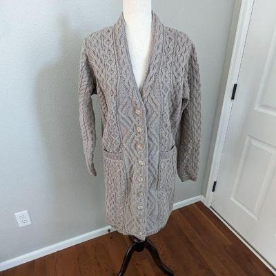 Aran Crafts Ireland 100% Merino Wool Cardigan Sweater Women's Size L, New