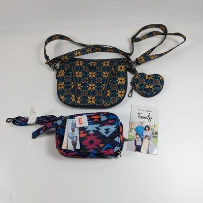  Lug Swivel Crossbody Bag with Matching Heart Coin Purse, & Roundabout Aztec Convertible Crossbody Hip Bag
