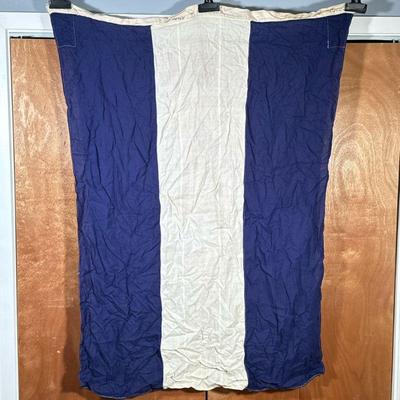 (1PC) VINTAGE NAVAL SIGNAL FLAG JULIET | Blue and white striped vintage signal flag representing "Juliet" or "J"