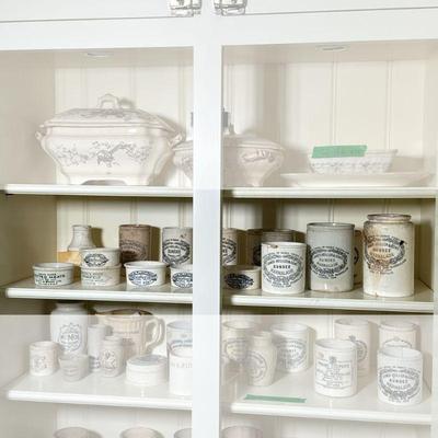 (15PC) DUNDEE MARMALADE JARS LOT 2 | Potted meats, marmalade, and other pottery jars *NOTE* Faded items in lead photo are NOT in this lot