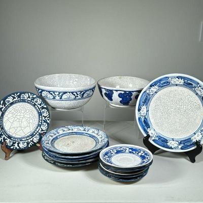 (14PC) DEDHAM POTTERY LOT | Including five small plates/saucers, seven larger plates, and two bowls, decorated with the "Dedham...