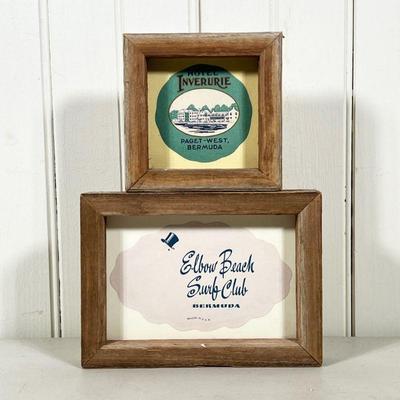 (2PC) BERMUDA RESORT ADVERTISEMENTS | Including two small format advertisements in unfinished wood frames and a Brown Derby Service...