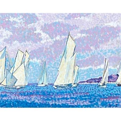 MISISCHI J POINTILIST SCHOOL | Registes Royales en Baie de Cannes Oil on Masonite 5.5 x 7 in Signed lower, right M. J.