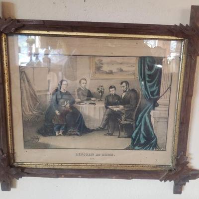 19th century colored lithograph  "Lincoln At Home"