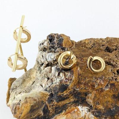 14K Yellow Gold Greek Key Pattern Hoop and Twisted Hoop Earrings