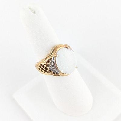 Jam Creations 10K Yellow Gold Opal & Diamond Openwork Ring