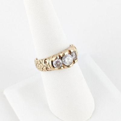 10K Yellow Gold Three CZ Ring