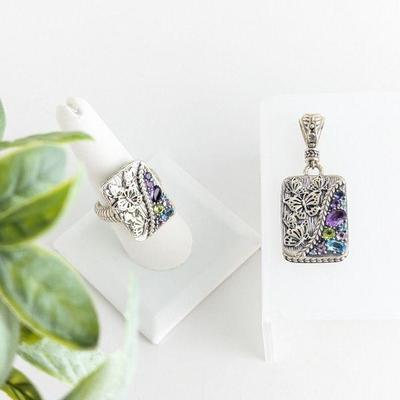 JAi by John Hardy Sterling Silver Master Artisan Butterfly Ring & Pendant with Multicolored Gemstones