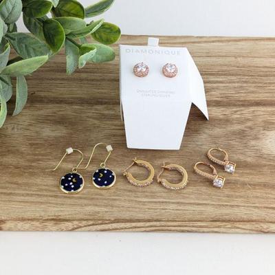 Lot of 4 Pairs of Gold Toned Sterling Silver Earrings, Including Glass of Venice Murano 14K Starry Night Earrings
