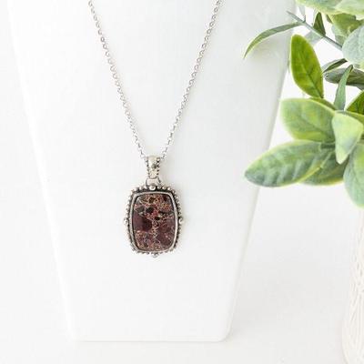 Large Jasper & Sterling Silver Pendant Necklace