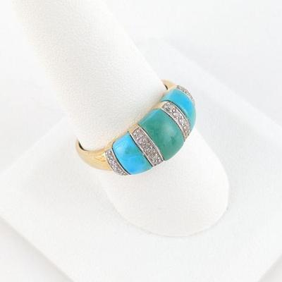 14K Yellow Gold Turquoise & Diamond Ring