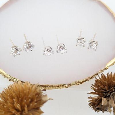 14K White Gold & CZ Stud Earrings