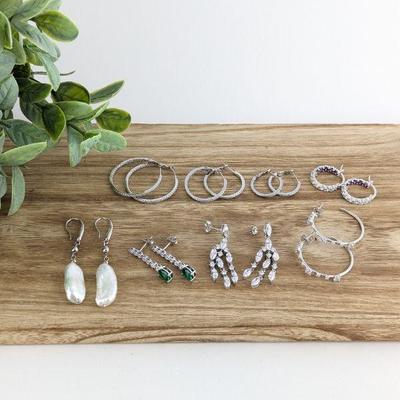 Lot of 8 Pairs of Sterling Silver Earrings, Including Honora Pearl Earrings