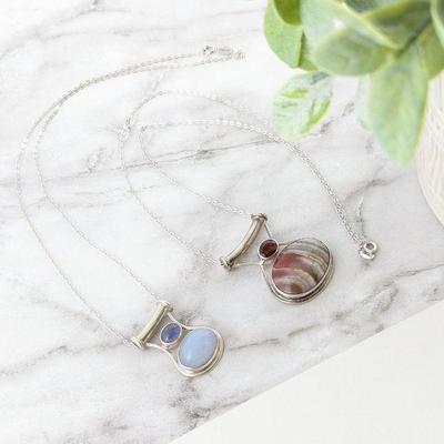 Sajen Sterling Silver Blue Chalcedony & Tanzanite Pendant & Jasper & Garnet Pendant on Sterling Chains