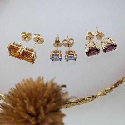 14K Yellow Gold Earrings: Citrine, Amethyst and Tanzanite
