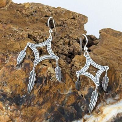 American West by Relios Inc. Carolyn Pollack Sterling Silver Chandelier Feather Earrings