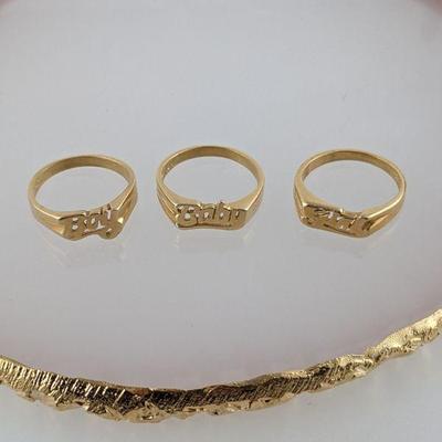 14K Yellow Gold Size 1 Boy Girl Baby Rings