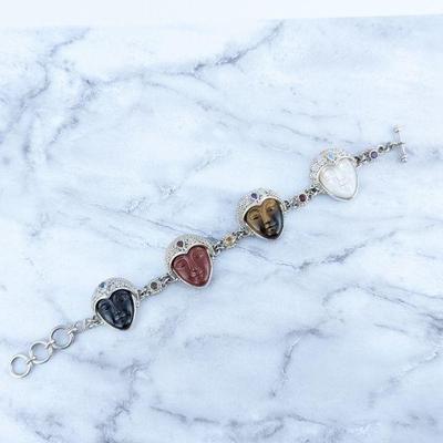 Sajen Sterling Silver & Natural Stone Goddess Faces Bracelet