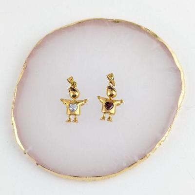 Vintage 10K Yellow Gold & CZ Boy Charm Pendants