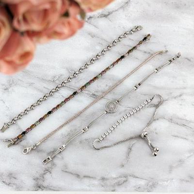 Lot of 4 Sterling Silver Tennis Bracelets, Plus One Other