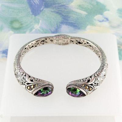 Artisan Crafted Sterling Silver Cobblestone Mystic Topaz Hinged Cuff Bracelet