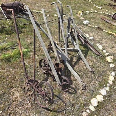 #1310 â€¢ 5 Vintage Walk Behind Plows

