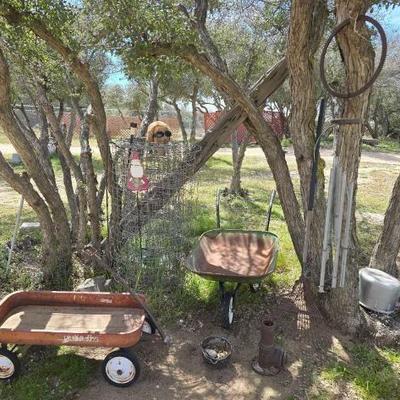 #1365 â€¢ Metal Wagon, Wheel Barrel, Square Fencing Wind Chime Yard art

