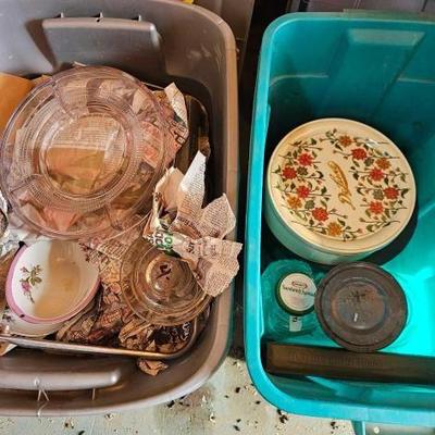 #1970 â€¢ 2 Totes with Glassware and Tins
