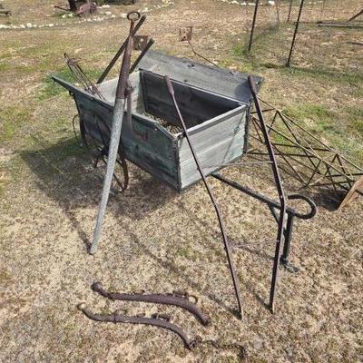 #1334 â€¢ Vintage Wagon Garden Tool Metal Windmill and more Lawn Art
