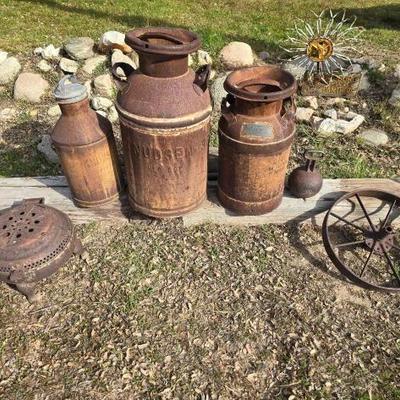 #1384 â€¢ 3 Milk Jugs Kettle Bell Wheel and Lawn art
