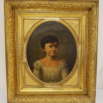 1140	FRAMED ANTIQUE OIL PAINTING ON CANVAS, PAINTING OF YOUNG WOMAN, APPROXIMATELY 29 IN X 33 IN OVERALL
