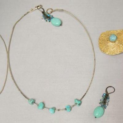 1224	3 TURQUOISE NECKLACES, PR. EARRINGS AND HATTIE CARENGIE PIN
