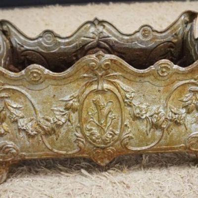 1174	ORNATE CAST METAL VICTORIAN GARDEN PLANTER, SOME LOSS TO TOP EDGE, APPROXIMATELY 21 IN X 11 IN X 12 IN HIGH
