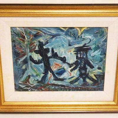 1133	WALTER BAUM AMERICAN (1884-1956) NEW HOPE BUCKS CO PA OIL PAINTING ON BOARD *ATOMIC MEN*, APPROXIMATELY 14 IN X 17 IN OVERALL
