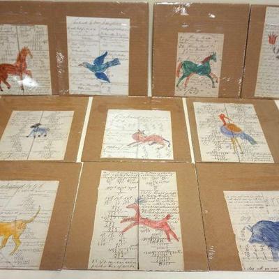1141	GROUP OF ANTIQUE CHILDRENS LESSONS WITH PEN & INK HAND COLORED DRAWINGS, CA 1850, LARGEST APPROXIMATELY 8 IN X 10 IN
